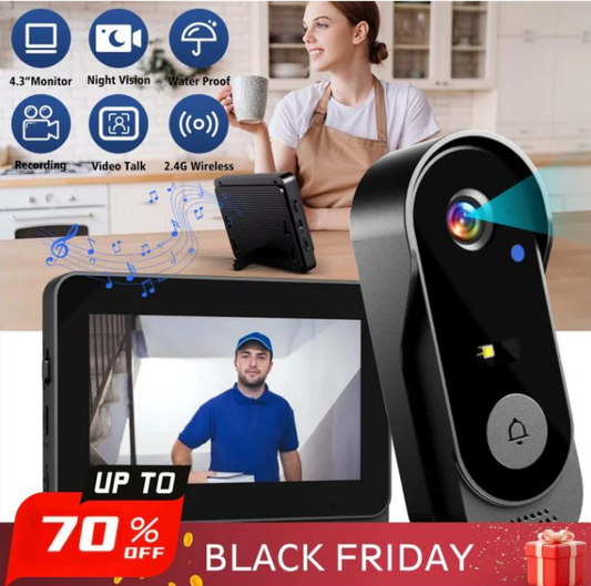 50% OFF NOW ! 🔥Wireless doorbell camera: 1080P, 170° angle, 4.3-inch screen, IPX65 outdoor waterproof, night vision