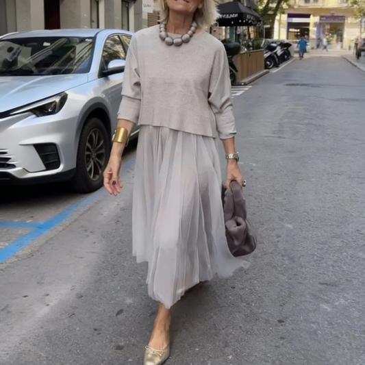 ✨🔥Women's Long-Sleeve Tops & 👗Sleeveless Dress 2-Piece Set