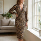 ⏳Time-Limited Special⏰Women’s Lace Leopard V-Neck Lantern Sleeve Mid-Length Dress