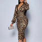 ⏳Time-Limited Special⏰Women’s Lace Leopard V-Neck Lantern Sleeve Mid-Length Dress