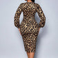 ⏳Time-Limited Special⏰Women’s Lace Leopard V-Neck Lantern Sleeve Mid-Length Dress