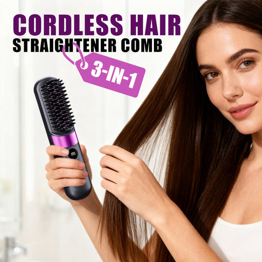 🔥Hot Sale 50% OFF -🎁3-in-1 Portable Cordless Hair Straightener Comb