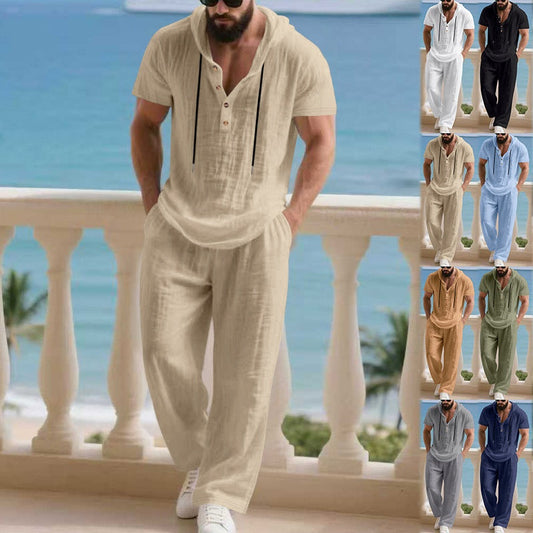 📢📢2026 New Arrivals 50% OFF💥⏰Men's 2-Piece Linen Set Hooded Henley Shirt & Pants